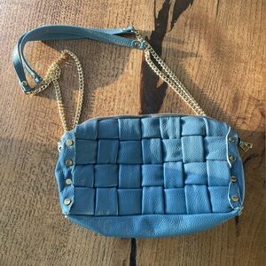 Valentina Fiore blue woven real soft leather handbag made in Italy